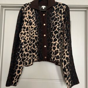 Pilcro Brown and Cream Leopard Teddy Jacket